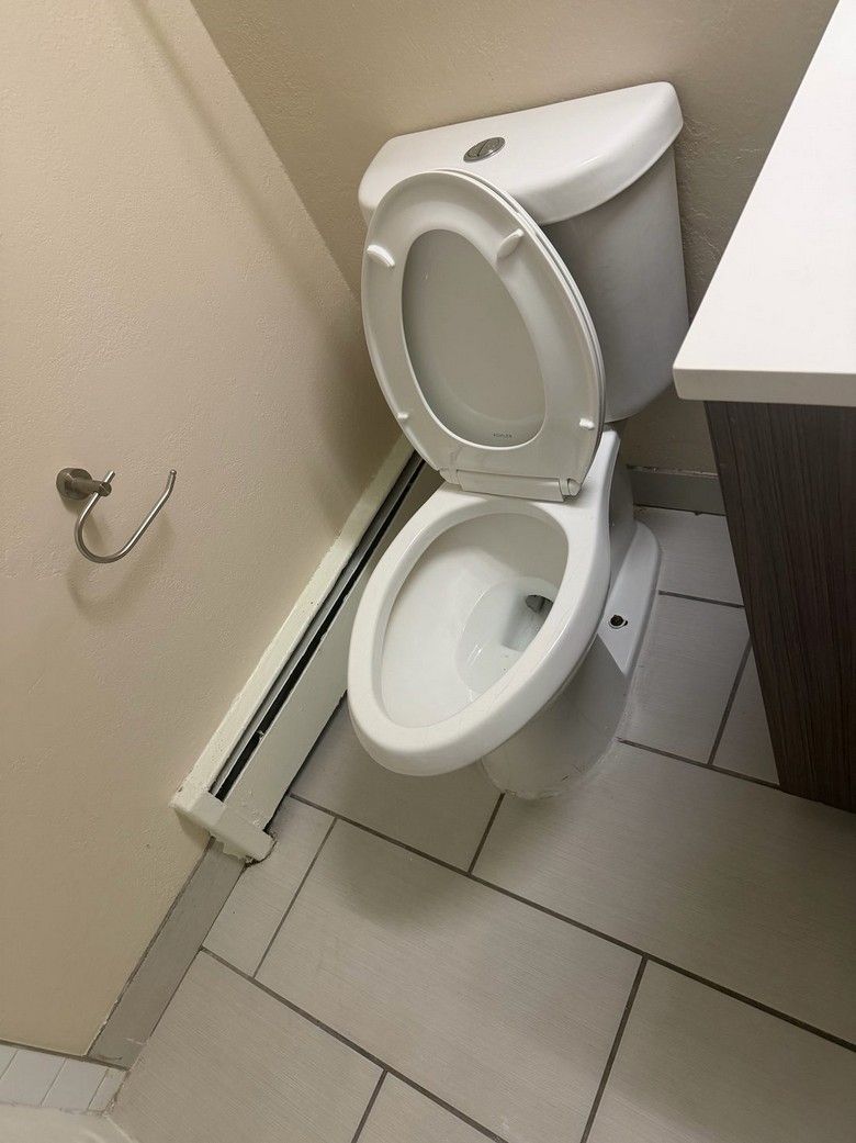 After: the same toilet cleaned, with the bowl stain removed.